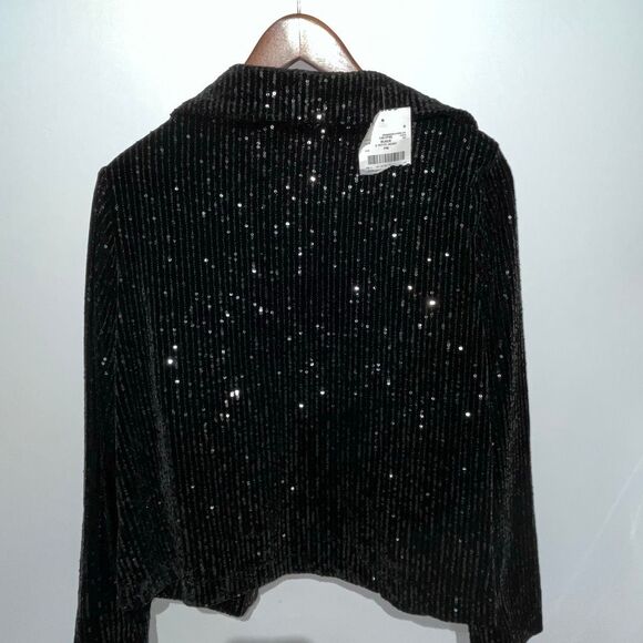 Messini Women's Black Sequined Open Front Blazer Jacket Petite Medium NWT - Picture 7 of 8